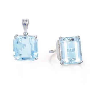 Appraisal: An Aquamarine Pendant and Ring Set The ring features an