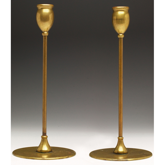 Appraisal: Jarvie candlesticks pair Alpha form in bronze original patina signed