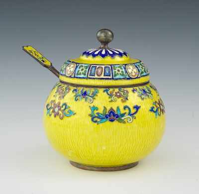 Appraisal: A Ginbari Cloisonne Preserves Jars th Century Rounded and footed