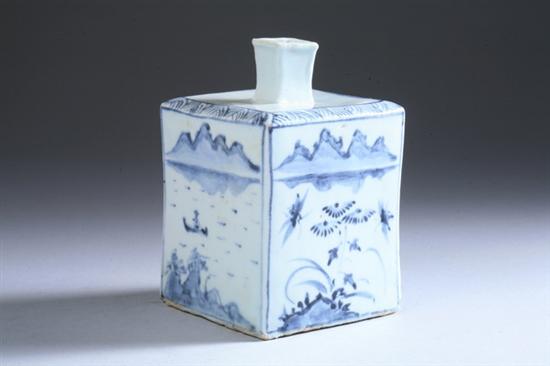 Appraisal: KOREAN BLUE AND WHITE PORCELAIN SQUARE BOTTLE Choson period Painted