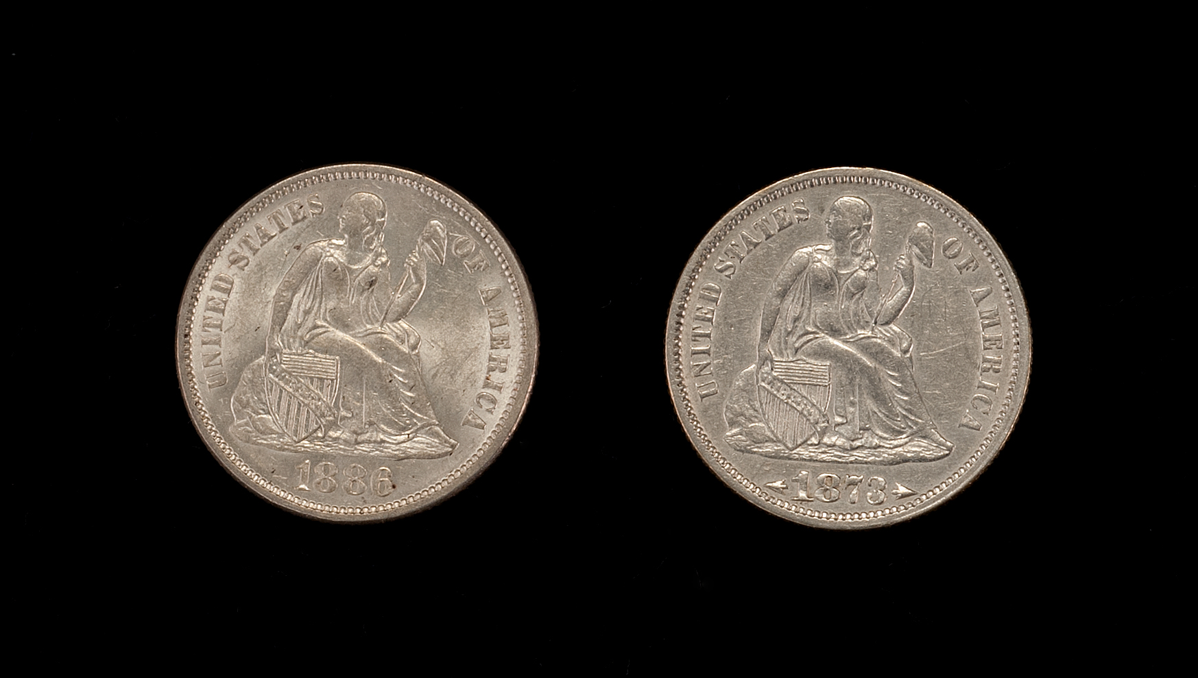 Appraisal: TWO U S SEATED LIBERTY DIMES and VF and Mint