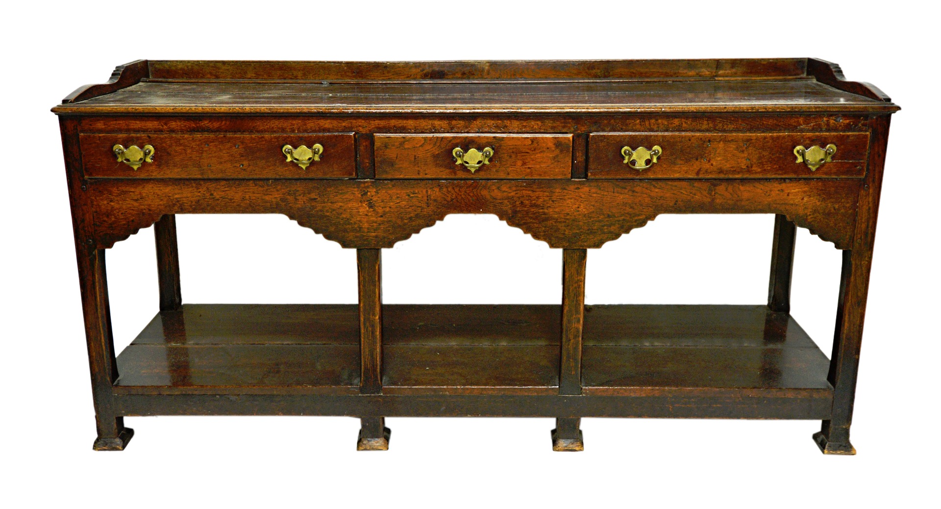 Appraisal: An th century oak dresser base with three drawers above