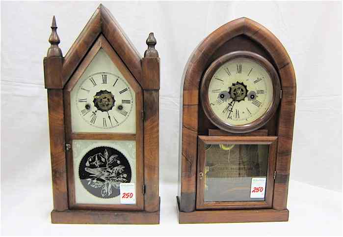 Appraisal: TWO AMERICAN ANTIQUE SHELF CLOCKS Waterbury beehive case with time