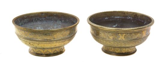 Appraisal: Sale Lot Two Southeast Asian Etched Brass Footed Bowls one