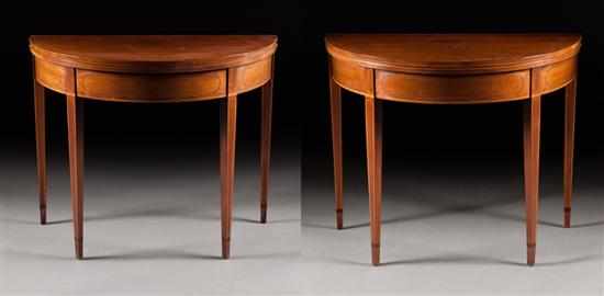 Appraisal: Pair of Federal style inlaid mahogany demilune flip-top games tables