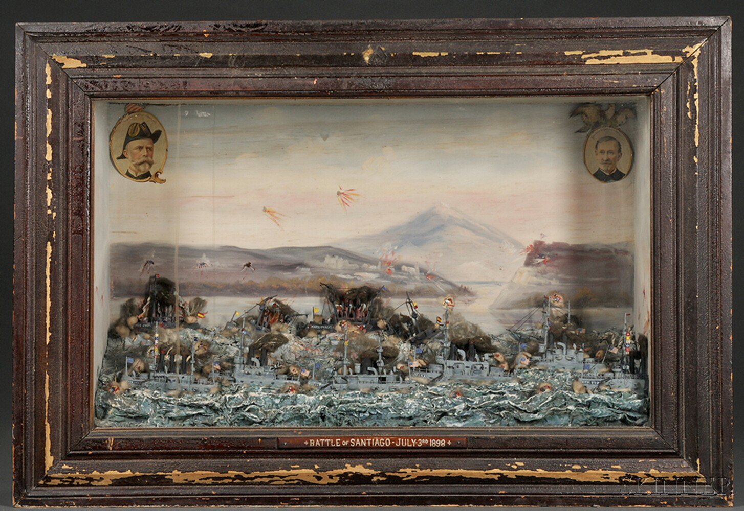 Appraisal: Extensive Carved and Painted Shadow Box Diorama of the Battle