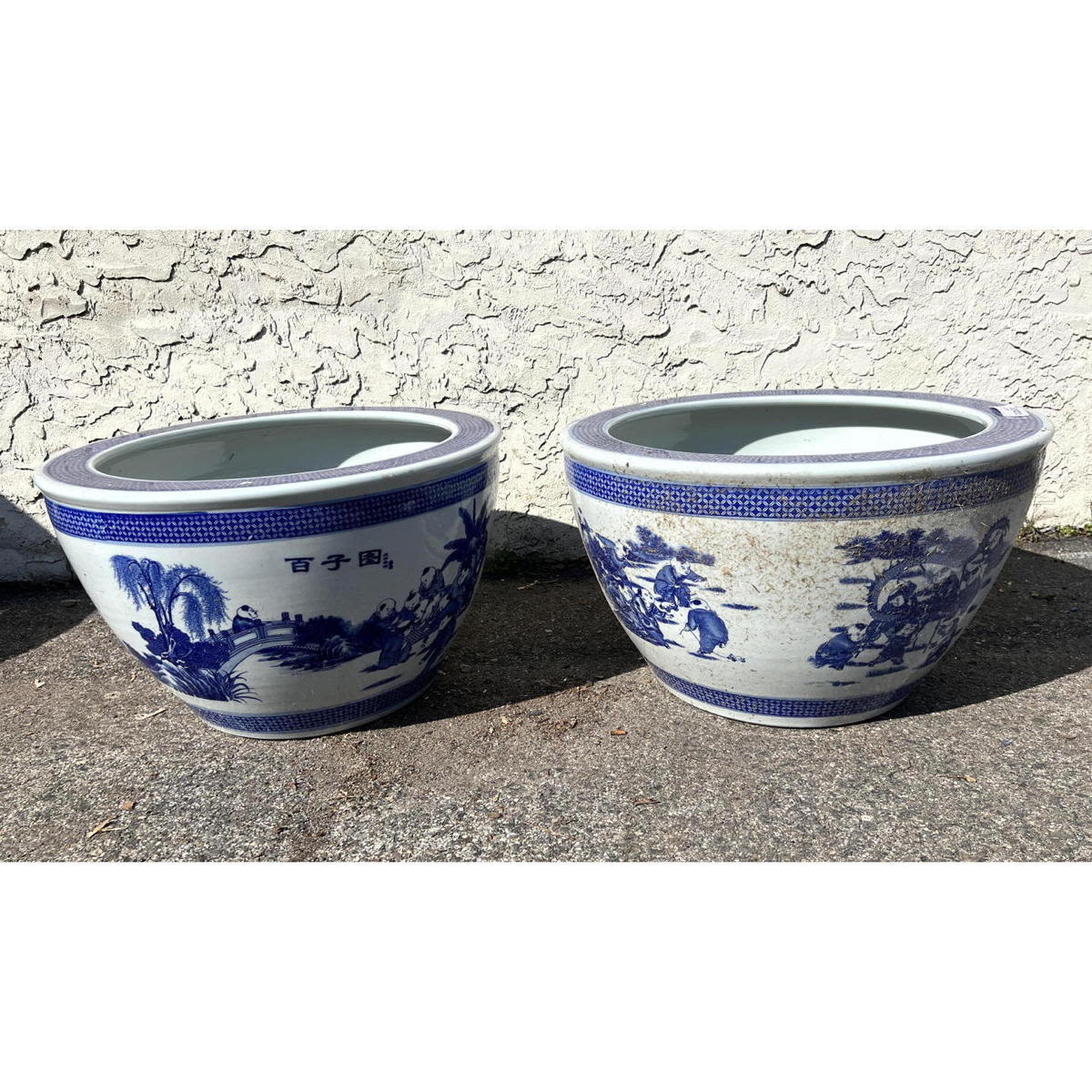 Appraisal: Pr inch Contemporary Blue Decorated Asian Planters Dimensions H inches