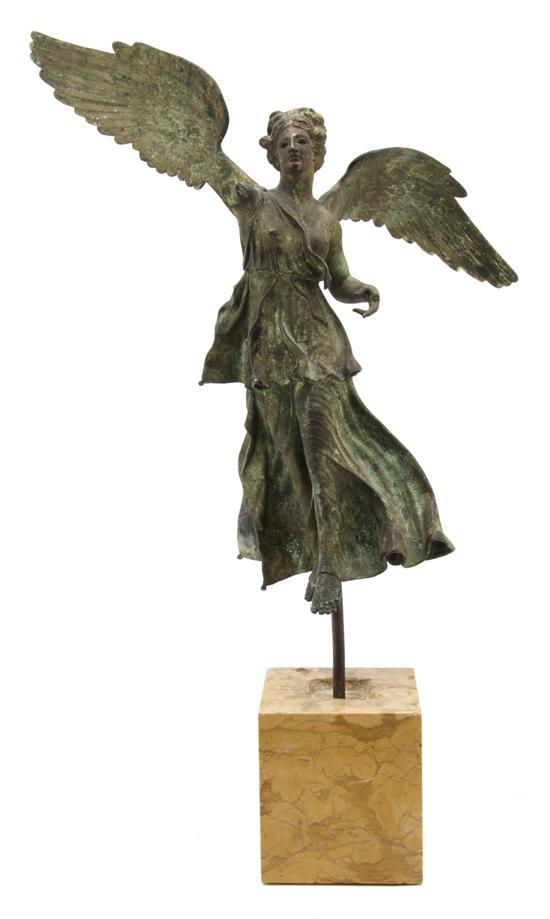 Appraisal: Bronze Figure of a Winged Maiden depicting Victory raised on