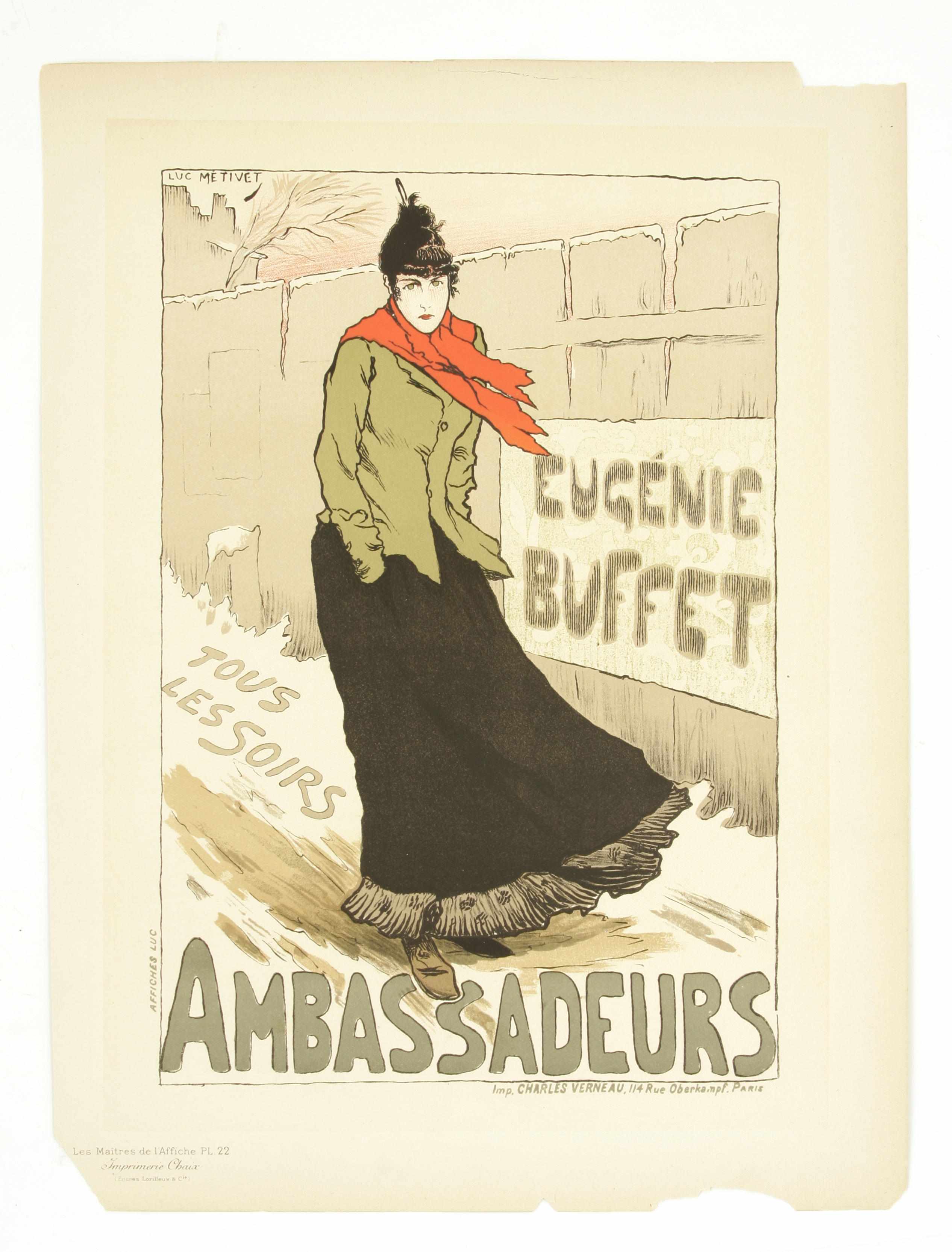 Appraisal: Lucien Metivet French - Eugnie Buffet Ambassadeurs Lithograph in colors