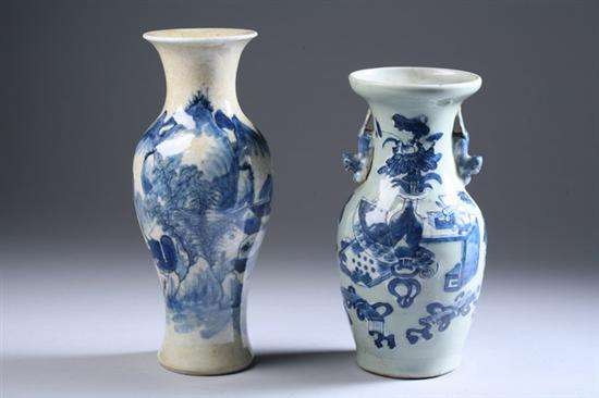 Appraisal: TWO CHINESE BLUE AND WHITE PORCELAIN VASES Late Qing Dynasty