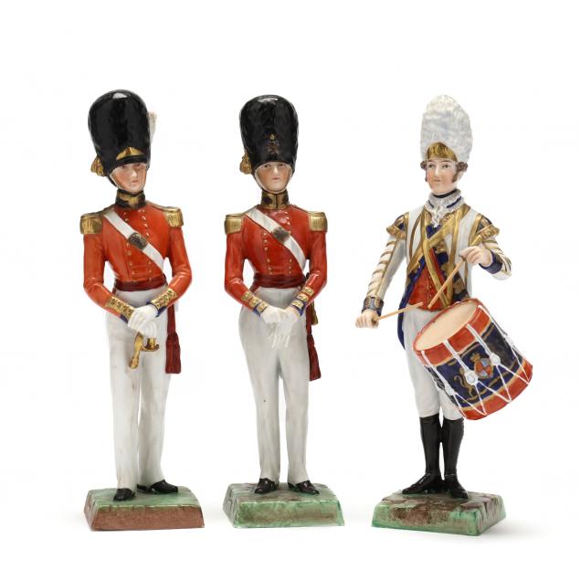 Appraisal: CARL THIEME DRESDEN THREE PORCELAIN BRITISH ARMY SOLDIER FIGURES th