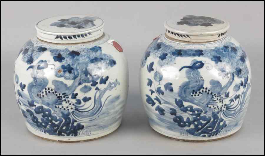 Appraisal: PAIR OF CHINESE BLUE AND WHITE PORCELAIN COVERED JARS ''