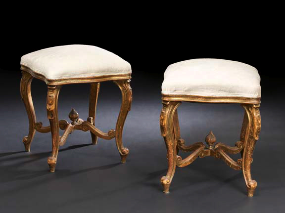 Appraisal: Pair of Louis XV-Style Giltwood Stools each with a padded