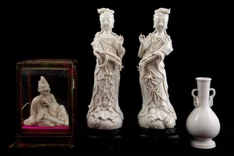 Appraisal: GROUP OF WHITE-GLAZED OBJECTS including a facing pair of blanc-de-chine-glazed