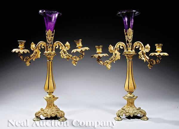 Appraisal: A Pair of American Gilt Brass Two-Light Candelabra mid- th