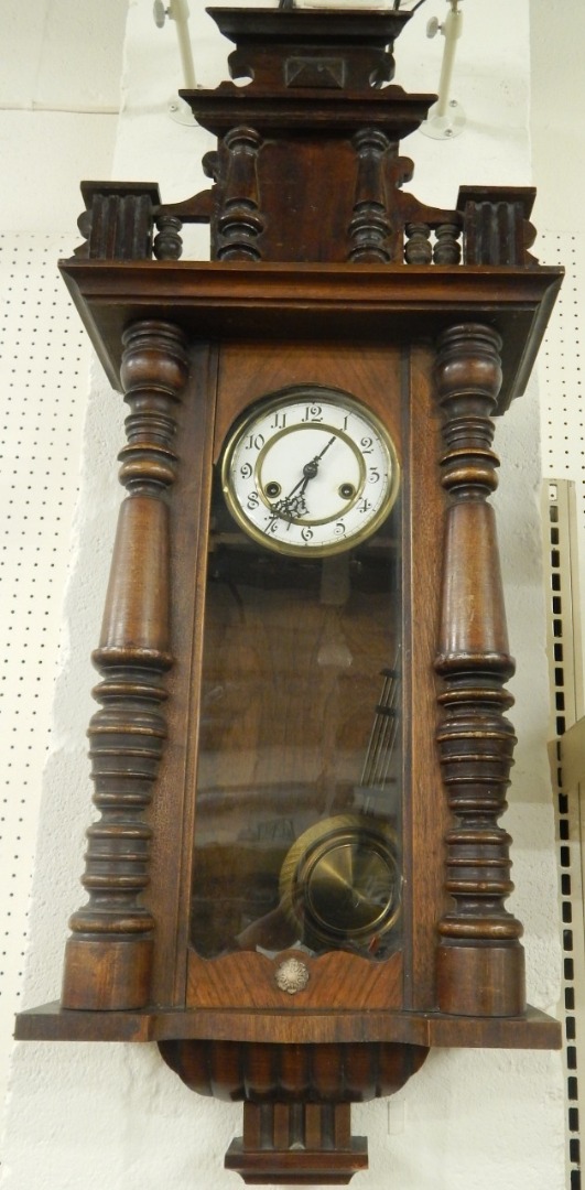 Appraisal: A late thC Vienna type walnut wall clock with an