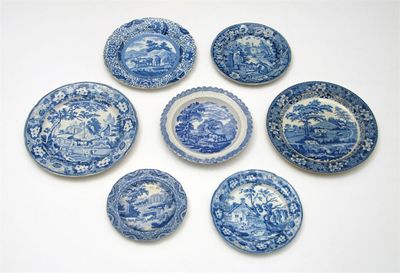 Appraisal: Seven blue and white plates printed with scenes of cattle