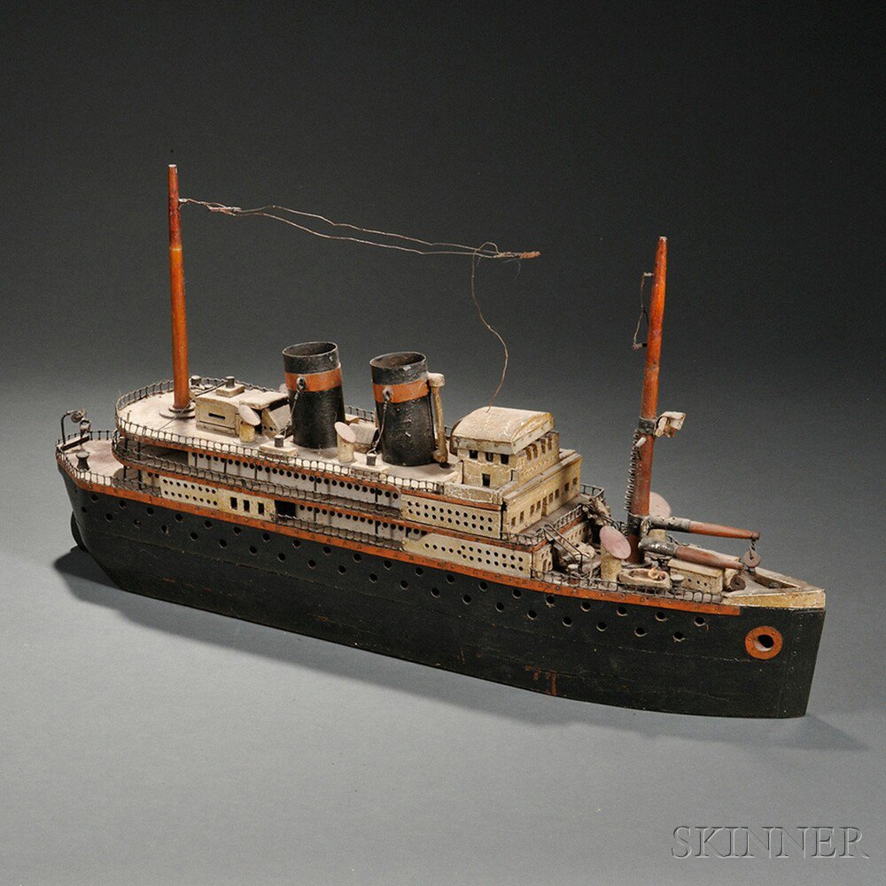 Appraisal: Carved and Painted Wood Model of an Ocean Liner probably