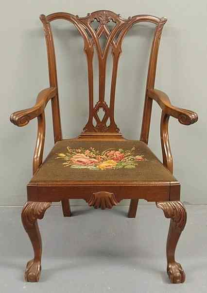 Appraisal: Centennial Chippendale style mahogany open armchair with floral needlepoint seat