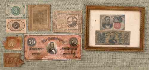 Appraisal: Group of early U S paper currency to include confederate