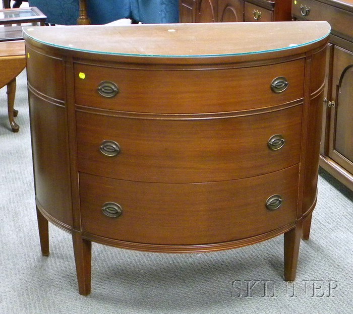 Appraisal: Regency-style Mahogany Veneer Demilune Three-Drawer Commode