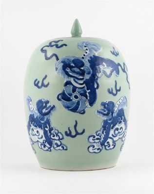 Appraisal: A Chinese celadon ground ovoid vase and cover decorated in