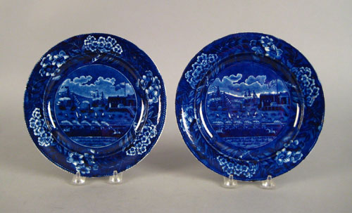 Appraisal: Two historical blue Staffordshire plates th c depicting The Landing