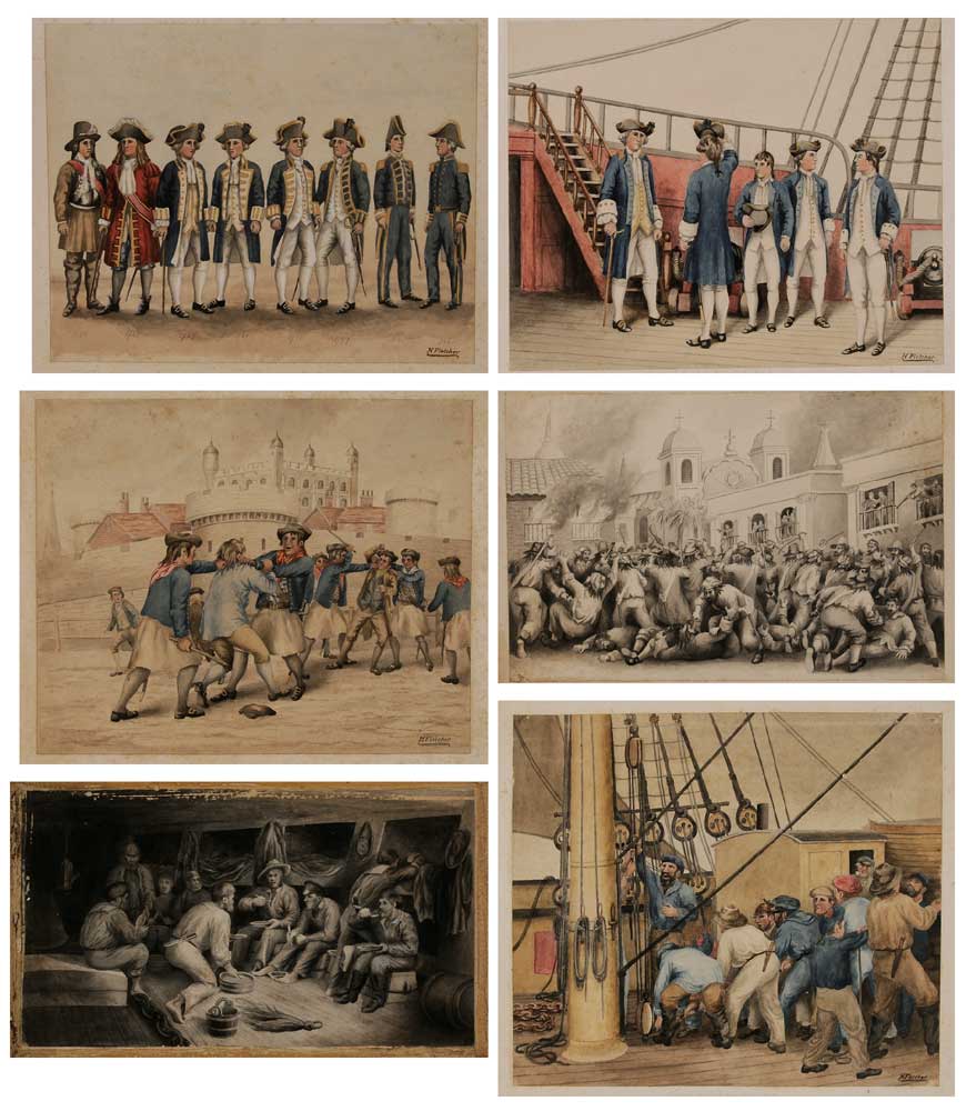 Appraisal: H Fletcher British th th century Six naval scenes four