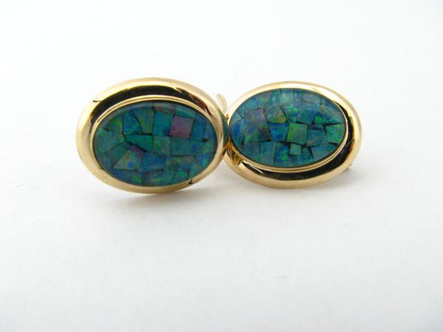 Appraisal: K Yellow gold large oval mosaic black opal earrings dwtTG