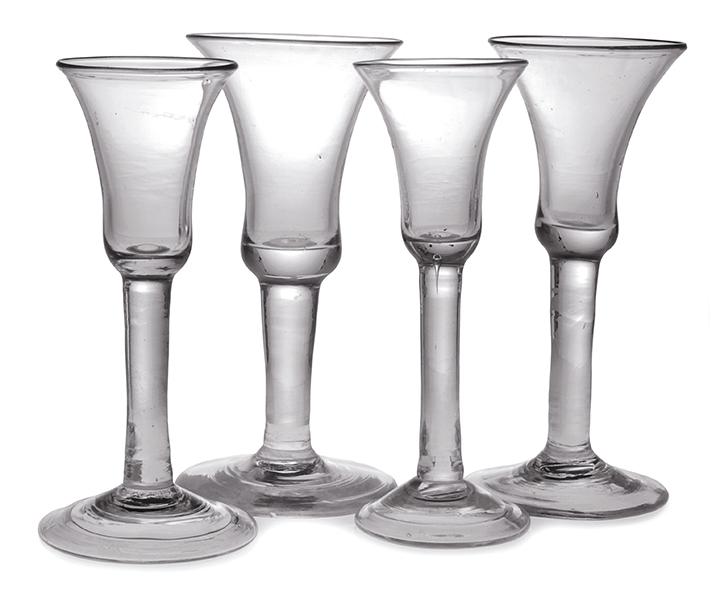 Appraisal: FOUR GEORGIAN WINE GLASSES MID TH CENTURY each of conforming