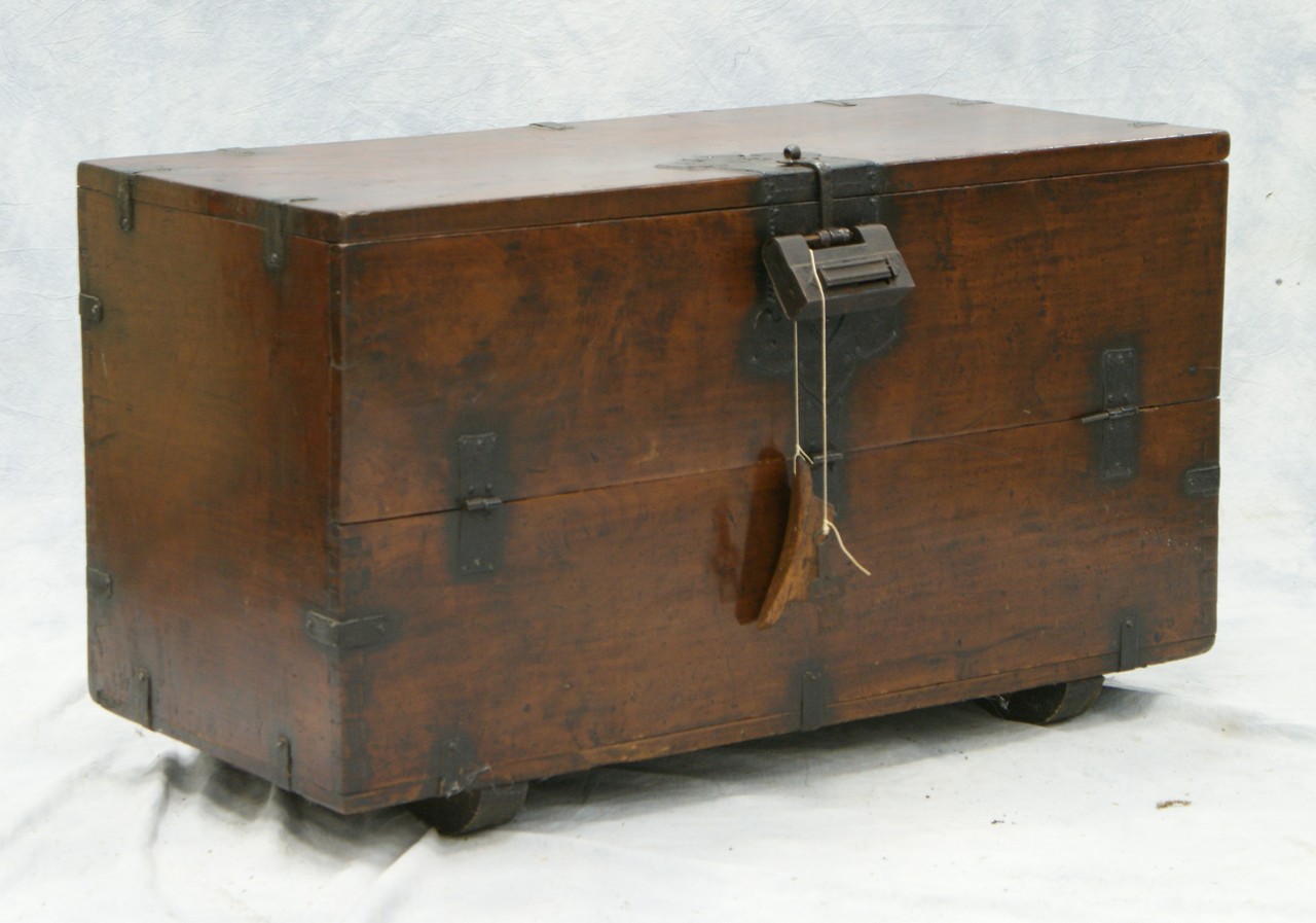 Appraisal: Korean wedding chest with wrought iron mounts w h d