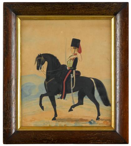 Appraisal: American School th centurysoldier on a black horse