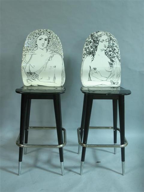 Appraisal: PAIR PIERO FORNASETTI BLACK AND WHITE CHAIRS Each with Fornasetti-Milano