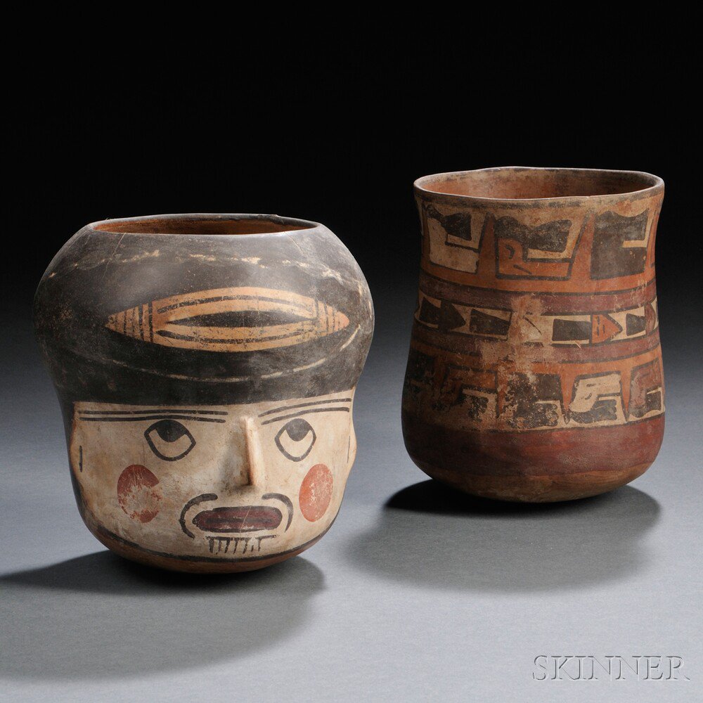 Appraisal: Two Nasca Polychrome Pottery Vessels one in the form of