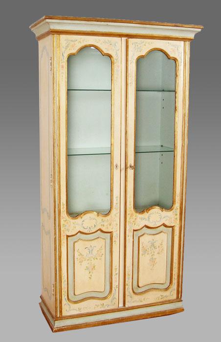 Appraisal: ITALIAN STYLE PAINT DECORATED CHINA OR CURIO DISPLAY CABINET Double