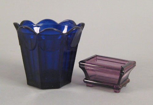 Appraisal: Cobalt blown glass base to a colonial pattern sugar early