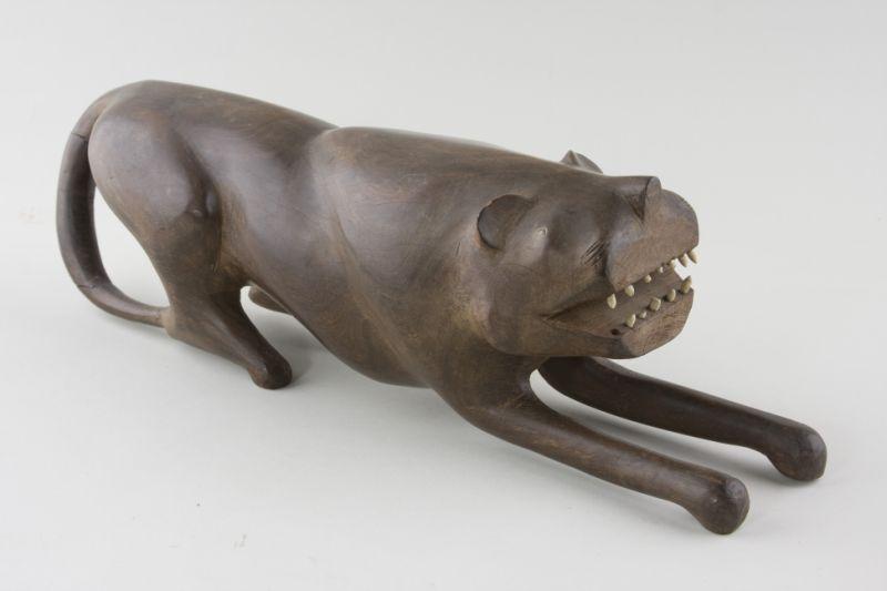 Appraisal: Vintage Carved Wooden Lion African ca early th c inlaid