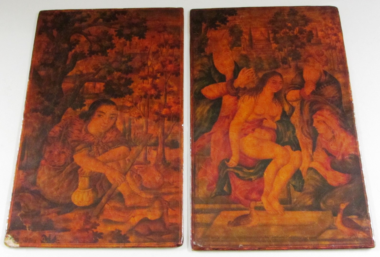 Appraisal: A Qajar figural lacquered binding depicting Susanna and the Elders