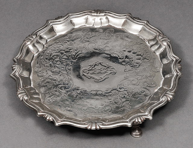 Appraisal: A GEORGE II SILVER CARD TRAY with a Chippendale style