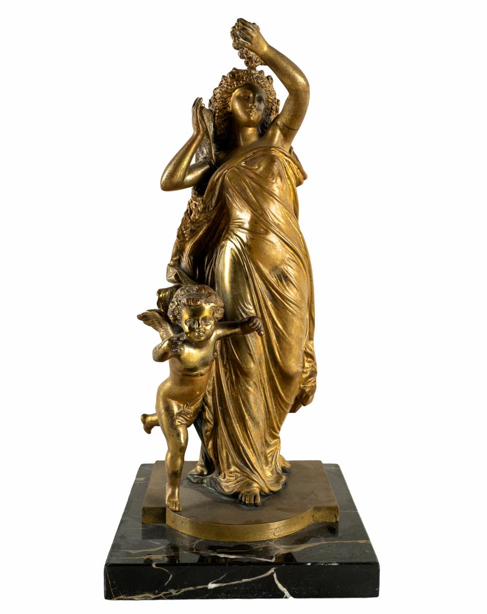 Appraisal: FRANCOIS MAGE BRONZE GROUPgilt bronze on a marble plinth signed