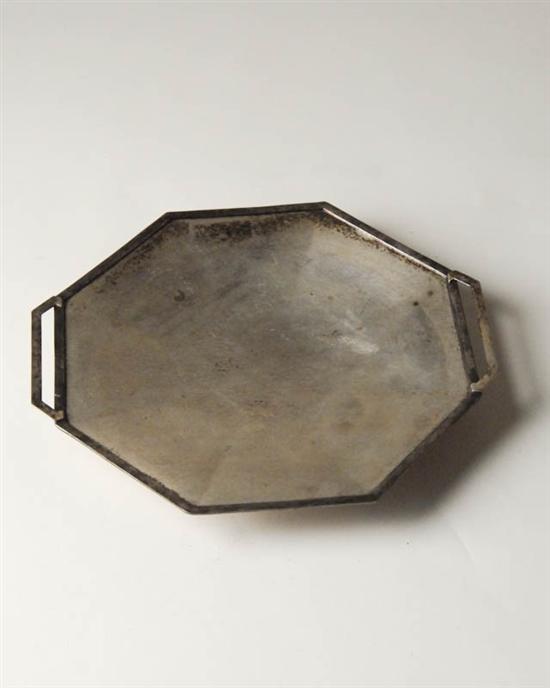 Appraisal: Octagonal Silver Handled Tray short-footed base pie-shaped creases hand-hammered silver