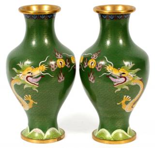 Appraisal: CHINESE CLOISONNE DRAGON VASES PAIR CHINESE CLOISONNE DRAGON VASES PAIR