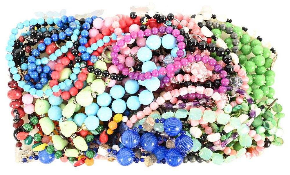 Appraisal: Large Group of Stone and Glass Beaded Necklaces to include