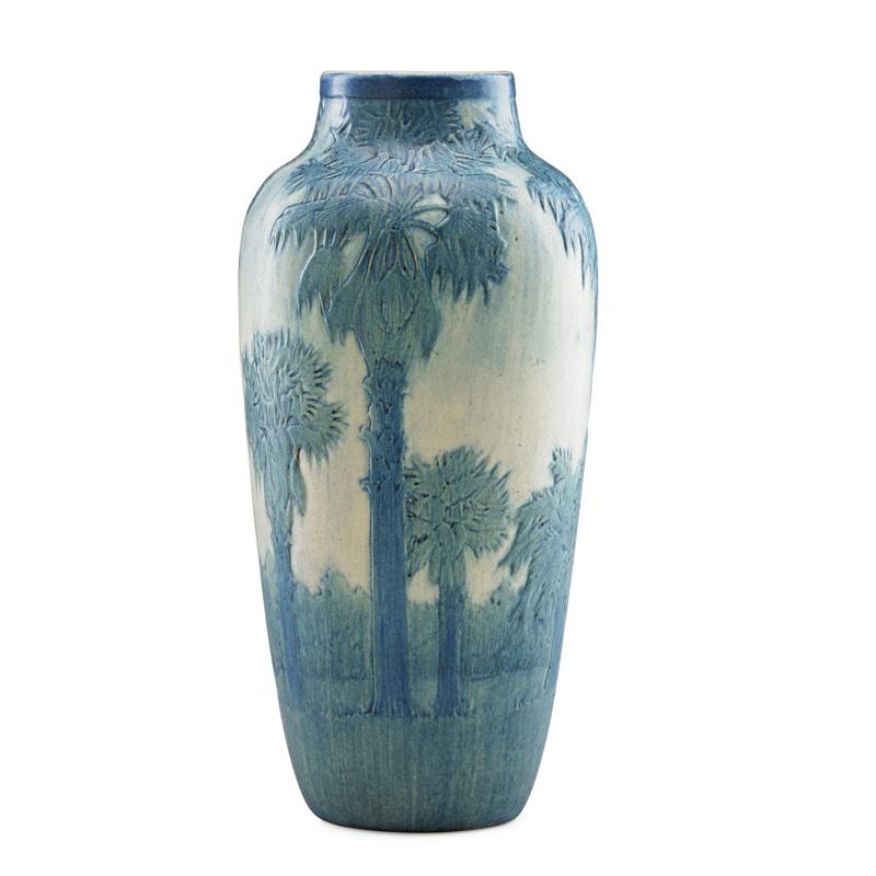 Appraisal: NEWCOMB COLLEGE Fine vase with windmill palms Condition Report Beautifully