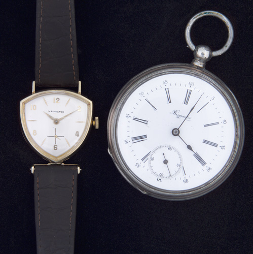 Appraisal: BREUQUET HAMILTON Two watches Breuquet KW KS silver pocketwatch with