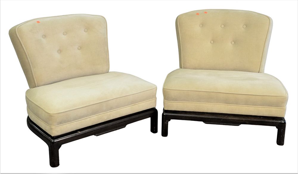 Appraisal: Pair of Upholstered Armless Chairs with Chinese style base height