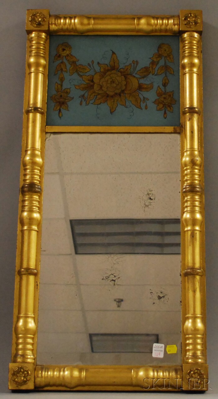 Appraisal: Classical-style Giltwood Split-baluster Mirror with Eglomise Glass Tablet lg in