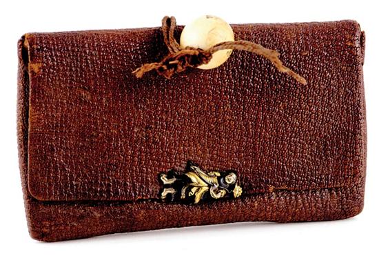 Appraisal: Japanese leather and mixed-metal tobacco pouch Meiji period late th