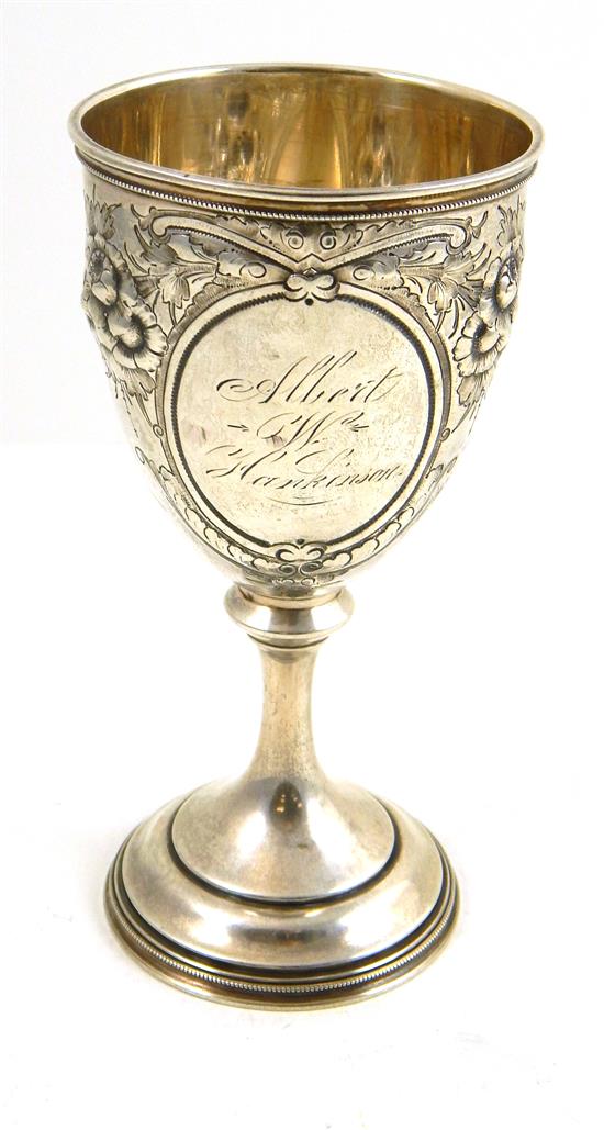 Appraisal: SILVER Wood Hughes sterling goblet late th C floral repousse