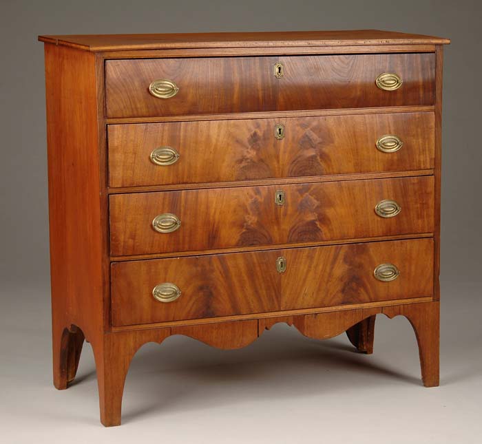 Appraisal: FOUR DRAWER HEPPLEWHITE CHEST Mahogany veneered drawer fronts having replaced